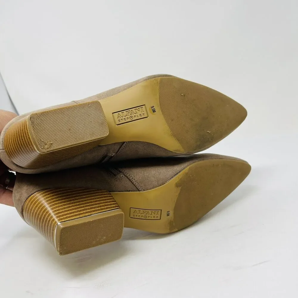 Alfani Womans Sz 9M‎ Armena Pointed Toe Ankle Booties Brown Vegan Suede